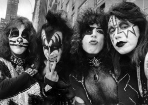 Rock group Kiss has a day on the town in New York City. Peter Criss, Gene Simmons, Paul Stanley, Ace Frehley. (Photo By: Richard Corkery/NY Daily News via Getty Images)